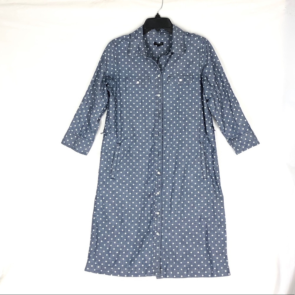 Talbots Polka Dot Chambray Shirt Dress 6 3/4 slv